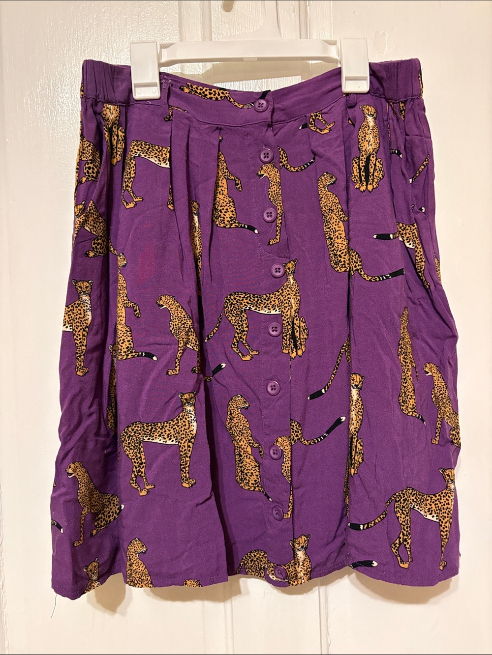 Modcloth Purple Cheetah-Print Button-Front A-Line Skirt